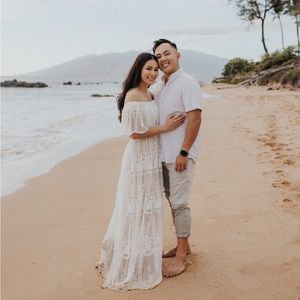🔴 Off Shoulder White Lace Maxi Dress